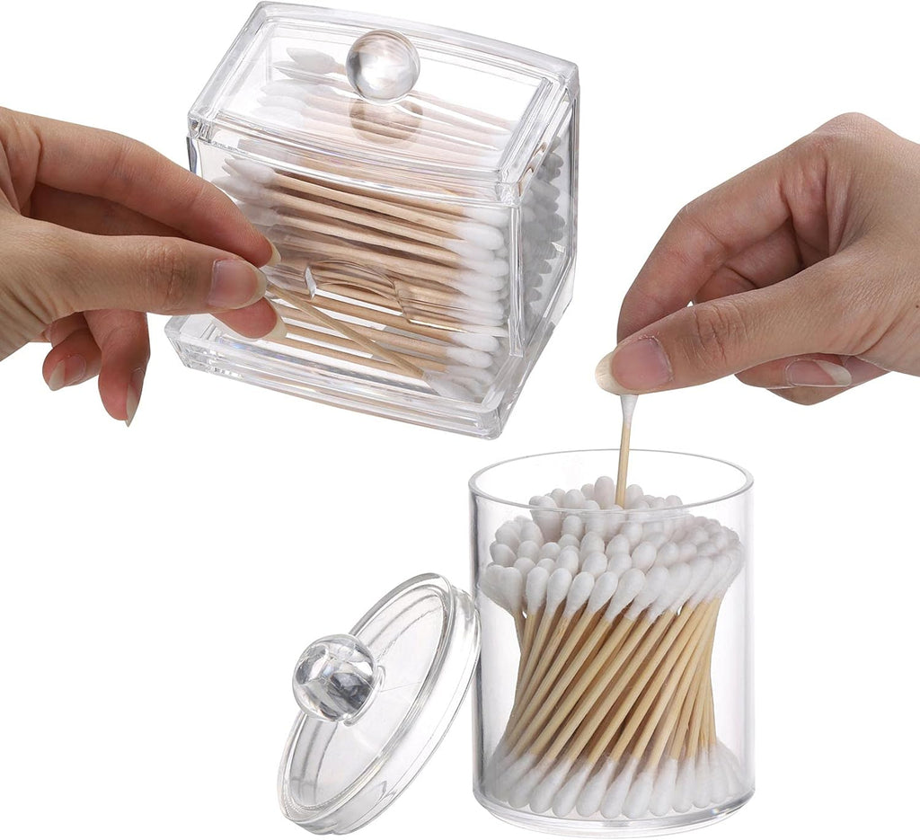 Tbestmax Cotton Ball & Swab Dispenser - 3-Piece Apothecary Jar Organizer for Bathroom Storage