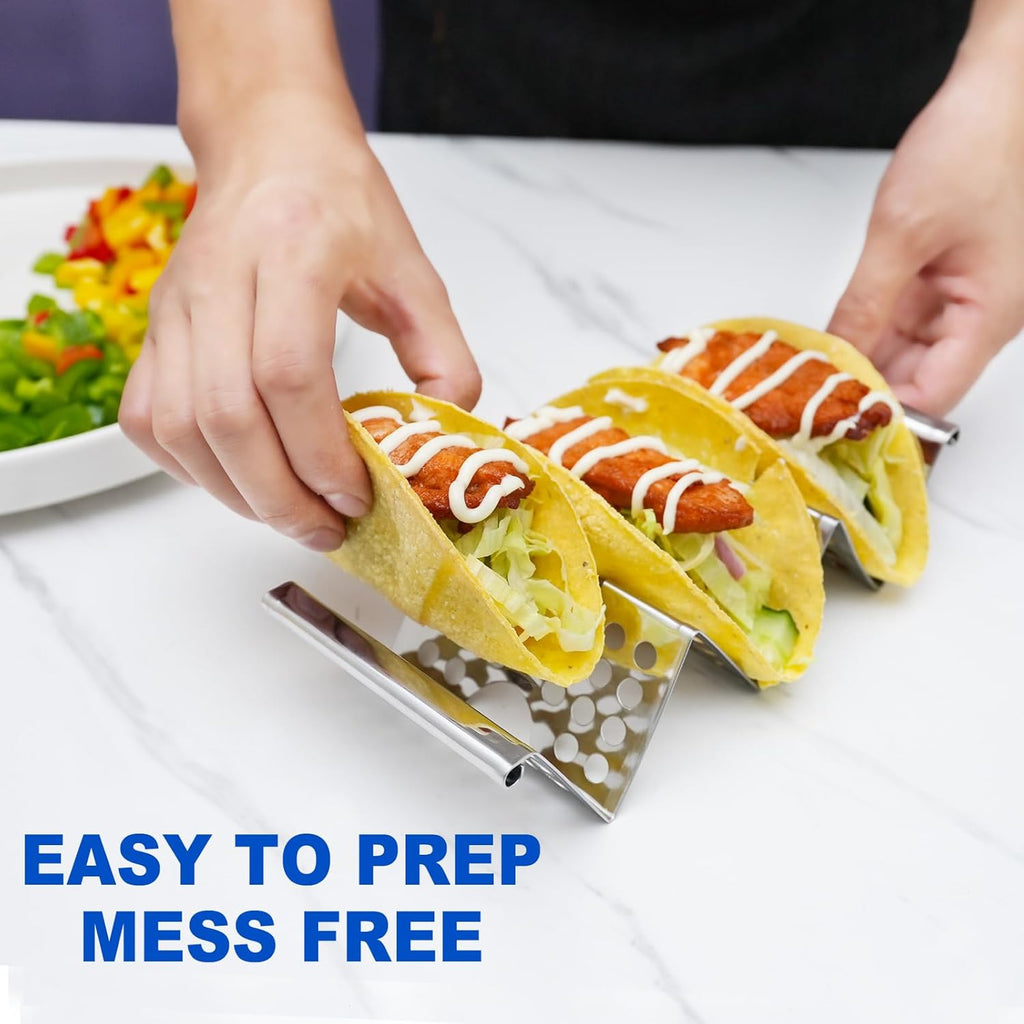 Skiennix Stainless Steel Taco Holders Set of 6 - Stylish Taco Stands for 3 Tacos Each | Dishwasher Safe
