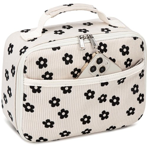 Bluboon Kids Girls Lunch Bag Insulated Lunch Box for school Corduroy Lunch Cooler Organizer School Kids Lunch Tote (Corduroy Beige Floral)