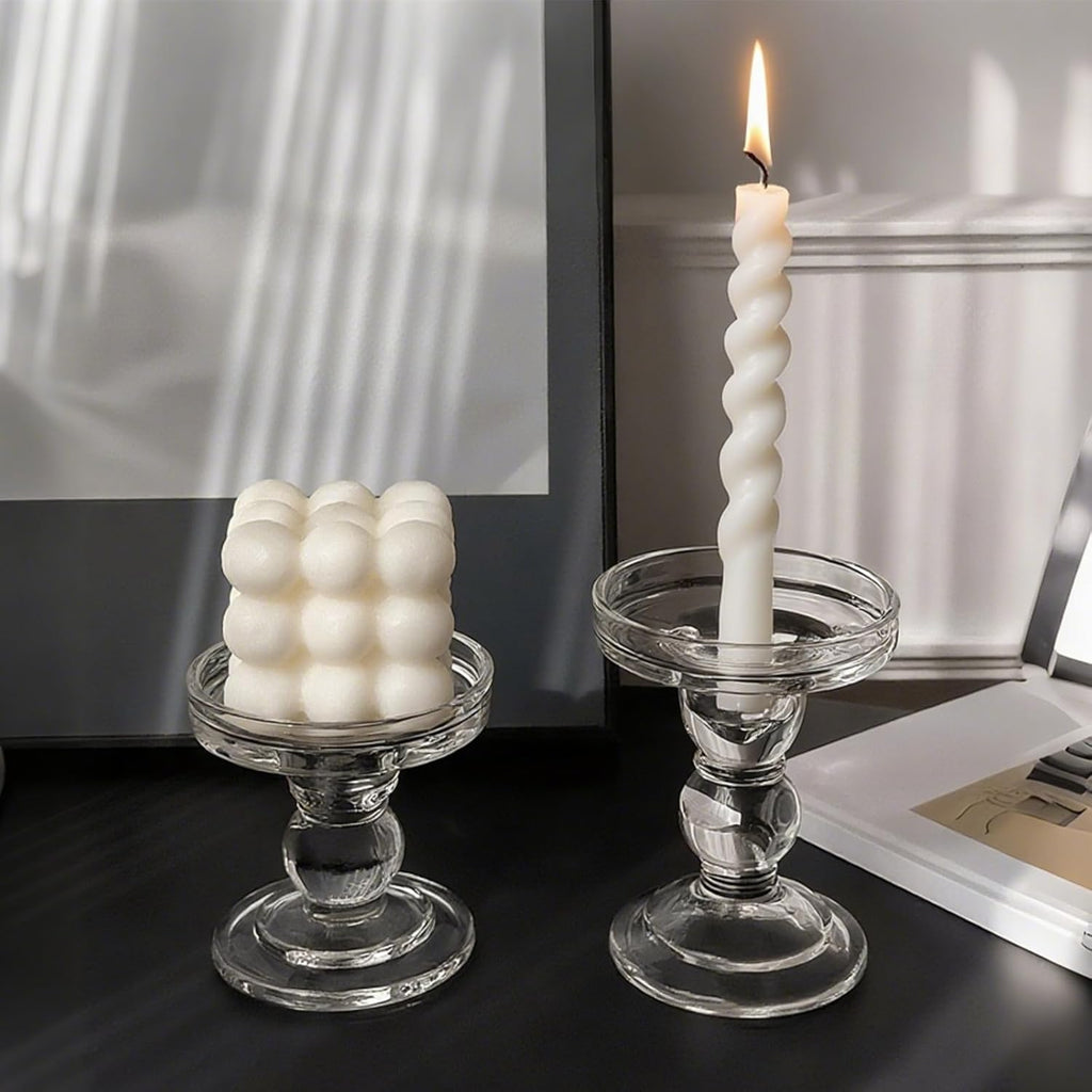 Okllen Glass Candle Holders Set of 6 - Clear Crystal Pillar & Tealight Holders for Home Decor & Weddings