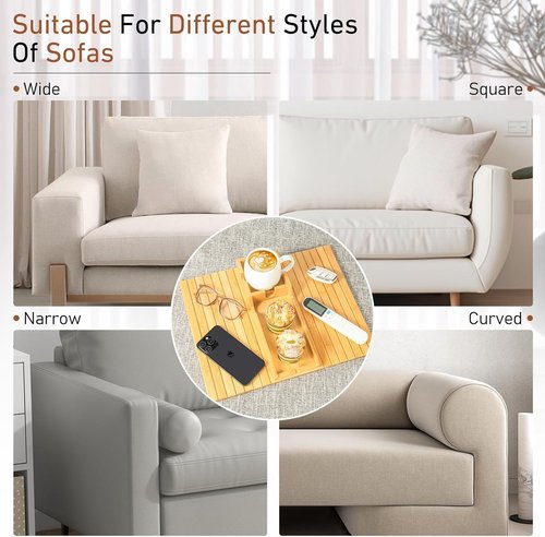 Yoshiky Bamboo Couch Armrest Table, Couch Arm Tray with Removable Couch Cup Holder, 2 in 1 Design Foldable Anti-Slip Bamboo Couch Tray and Sofa Cup Holder for Drink