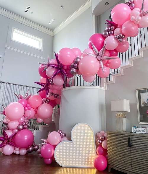Bezente Pink Balloons Set - 60pcs 12-Inch Metallic Pearl & Latex Balloons for Birthday & Baby Showers