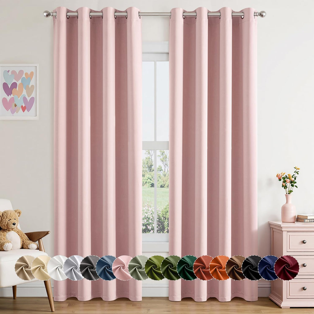 MIULEE Baby Pink Blackout Curtains - Thermal Insulated Room Darkening Drapes | 84 Inch, 2 Panels
