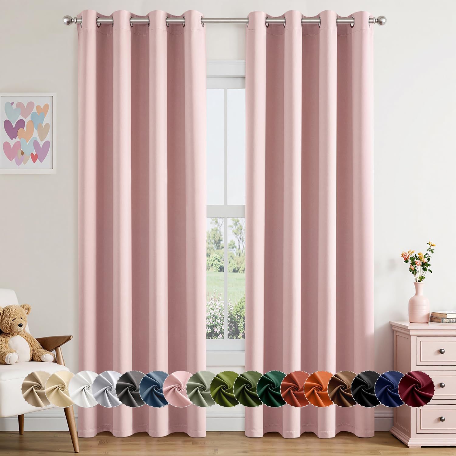 MIULEE Baby Pink Blackout Curtains - Thermal Insulated Room Darkening Drapes | 84 Inch, 2 Panels