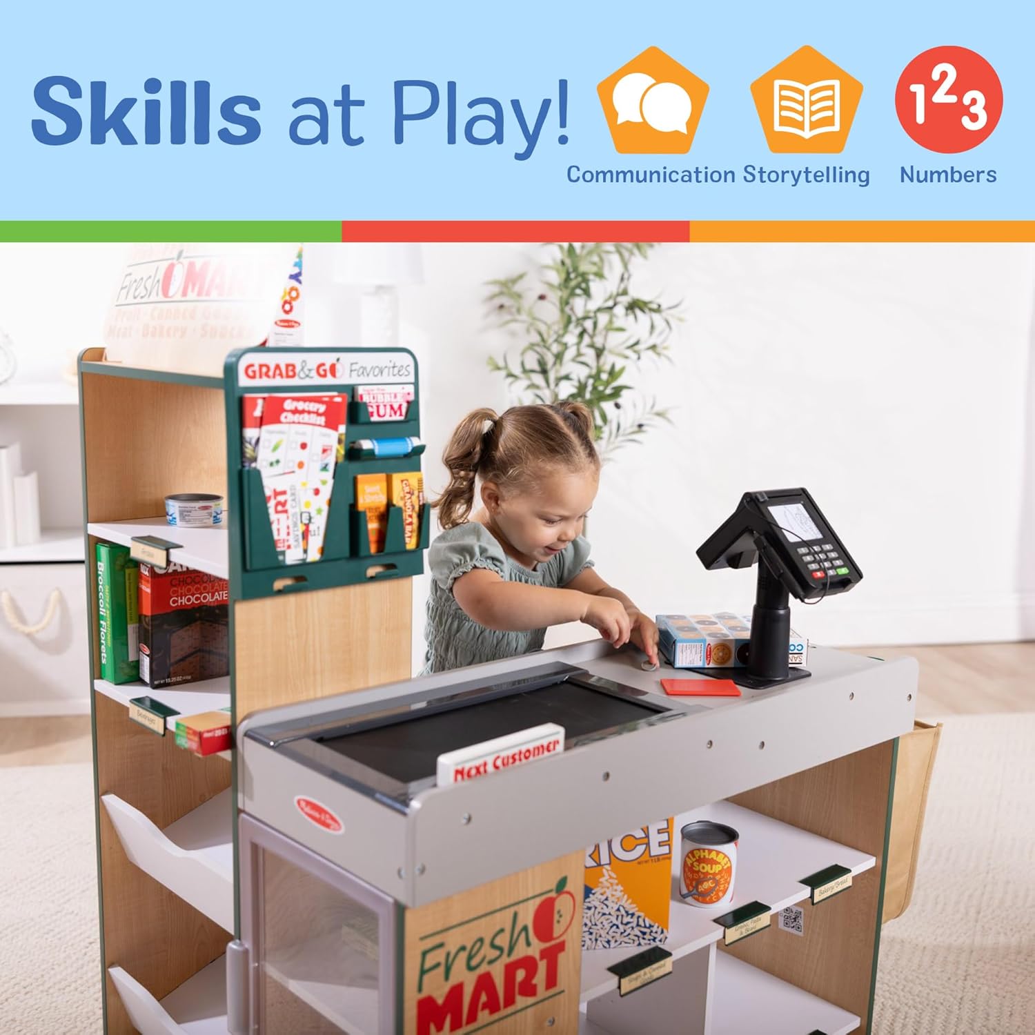 Melissa & Doug Fresh Mart Grocery Store Playset - Kids Cash Register with Scanner & Conveyor Belt