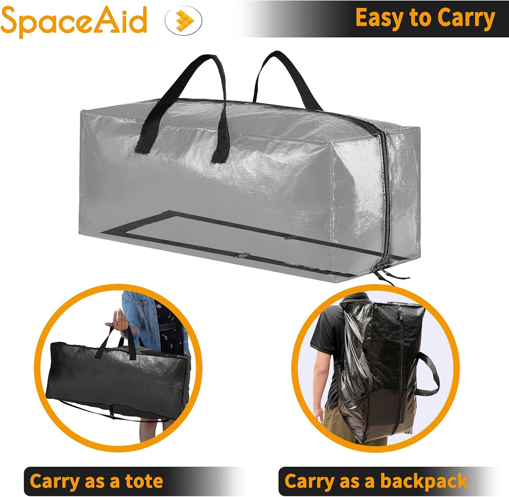 SpaceAid Heavy Duty Moving Bags - 8 Pack Large Storage Totes with Backpack Straps & Strong Handles | Black