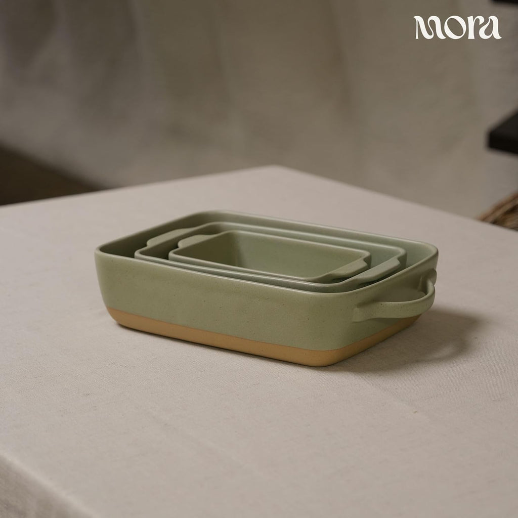 Mora Ceramic Baking Dish - Extra Deep 9x13 in Casserole Pan with Handles | Versatile Porcelain Bakeware in Thyme