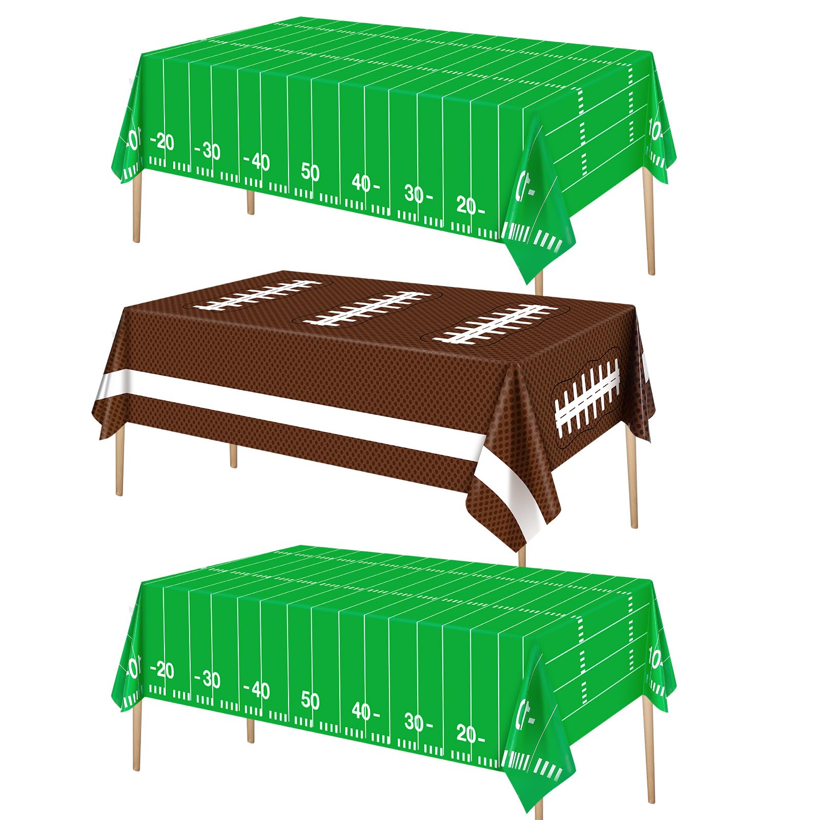 Esjay Football Party Decorations Supplies, Football Tablecloth Table Covers Disposable Plastic, Football Field Themed Birthday Decorations, 3 Pack (54x72inch), Green Green Brown
