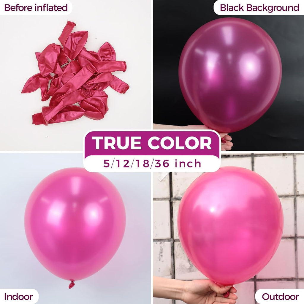 Bezente Pearl Hot Pink Balloons - 100 Pack 12-Inch Round Helium Balloons for Birthday & Gender Reveal Decor