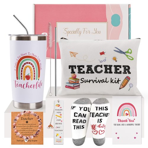 Personalized Teacher Appreciation Gift Set for Women - Unique Thank You Presents for Christmas, Birthday, Back to School, End of The Year (White)