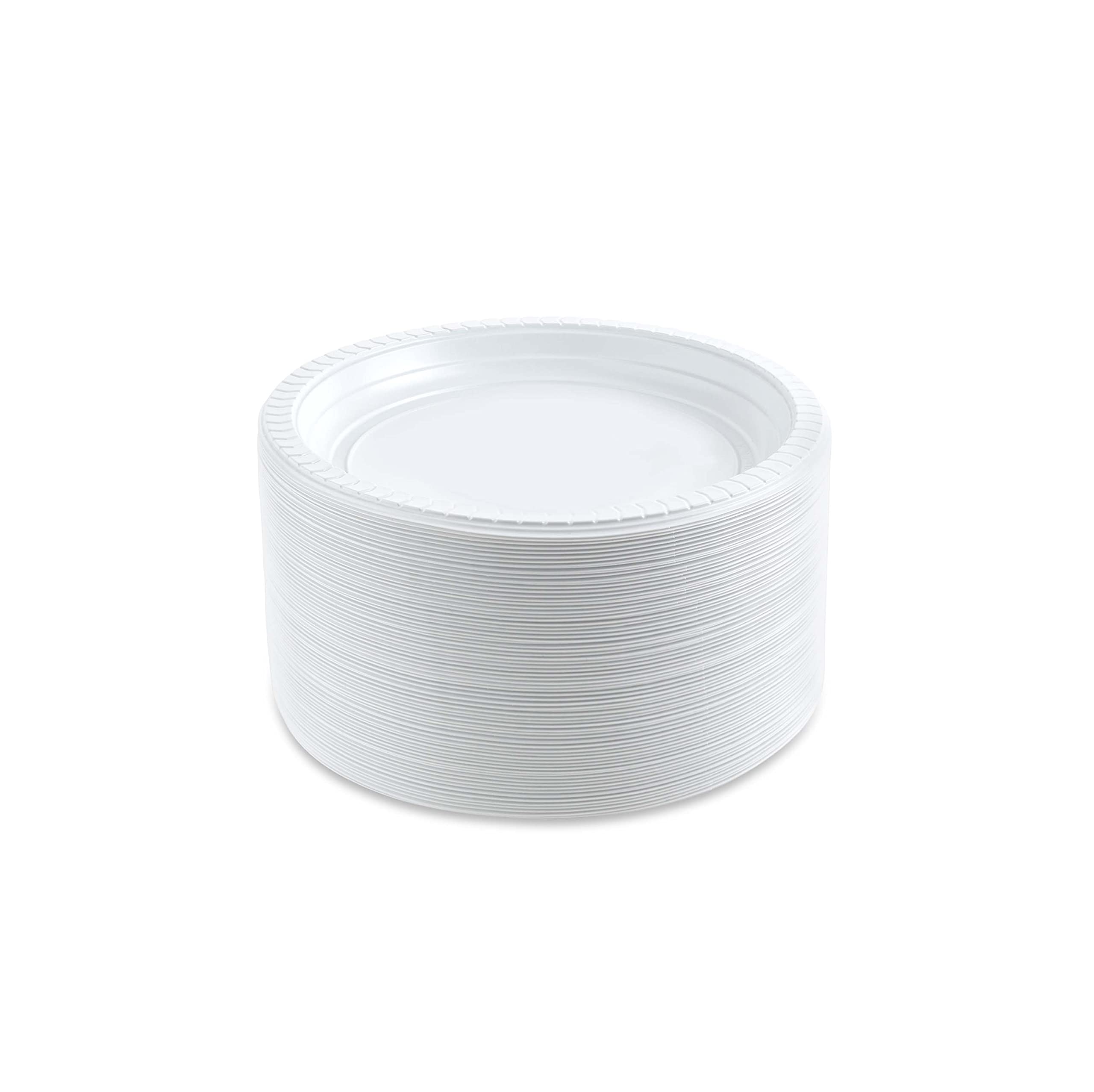 PLASTICPRO Round Plastic Plates And Bowls Microwaveable, Disposable, White, Dinnerware (800, 7'' Inch Plates)