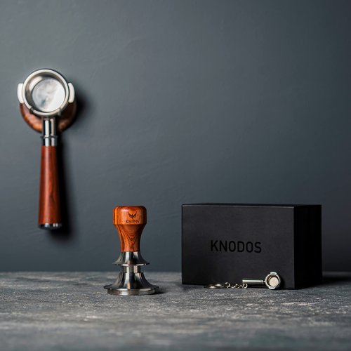 54mm Espresso Tamper for Breville Machine Rosewood KNODOS Auto Leveling, Double Spring Loaded Wooden 30LB Calibrated Coffee Tamper