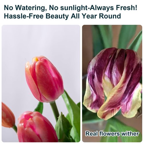 Bailikang 20PCS Fake Tulips 12' Artificial Tulip Silk Flowers Fake PU Bouquet Artificial Flowers Faux Flowers with Gift Box Soft Faux Tulips Bouquets Arrangements for Party Wedding Home