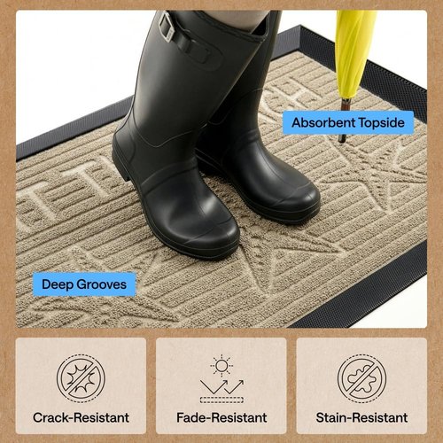 GORILLA GRIP Waterproof All-Season WeatherMAX Doormat - 35x23 Natural Rubber, Stain & Fade Resistant, Easy Clean