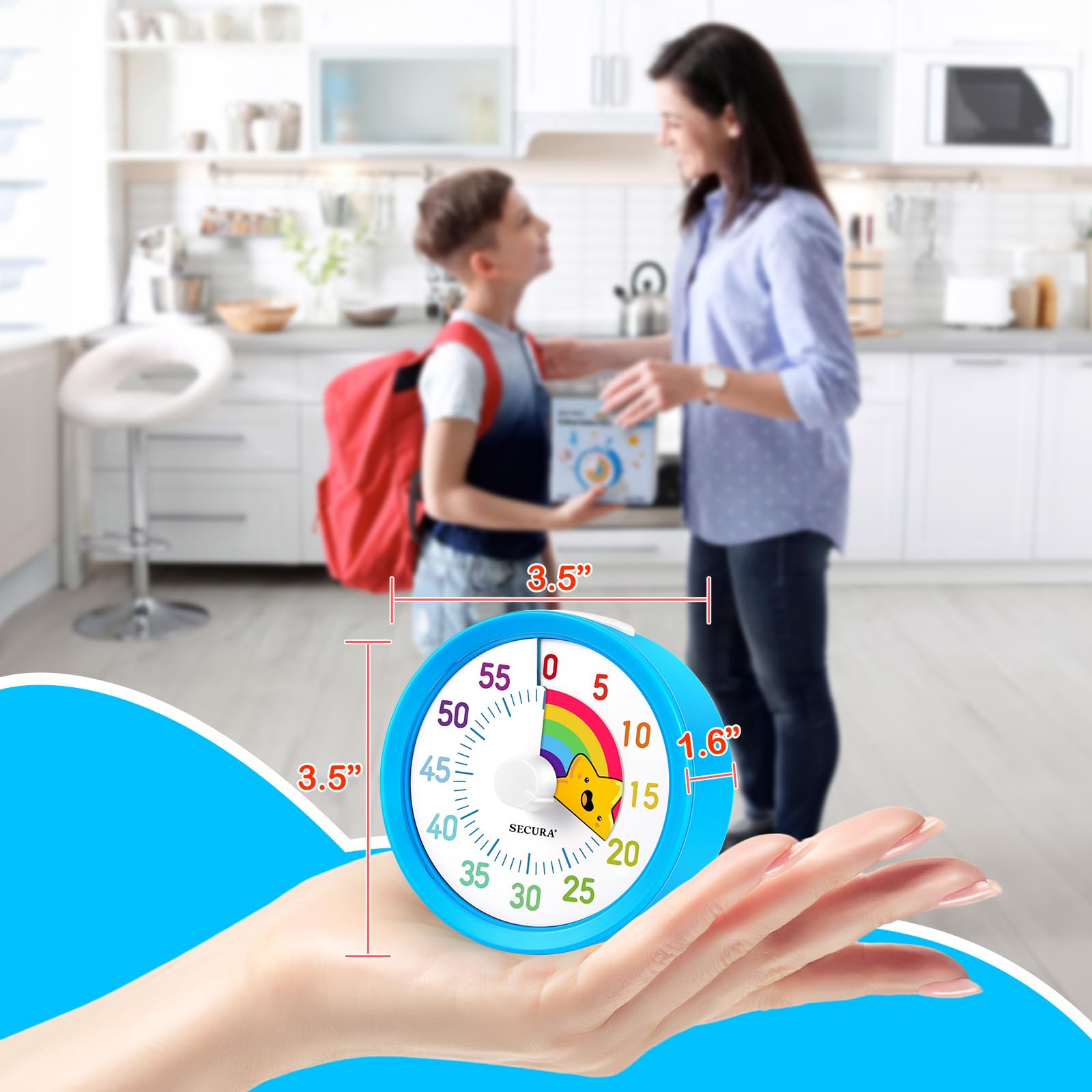 Secura 60-Minute Visual Timer, Rainbow Classroom Timers for Kids, Time Clocks, Countdown Time Tracker Management Tool with Pause Function (Blue & Star)