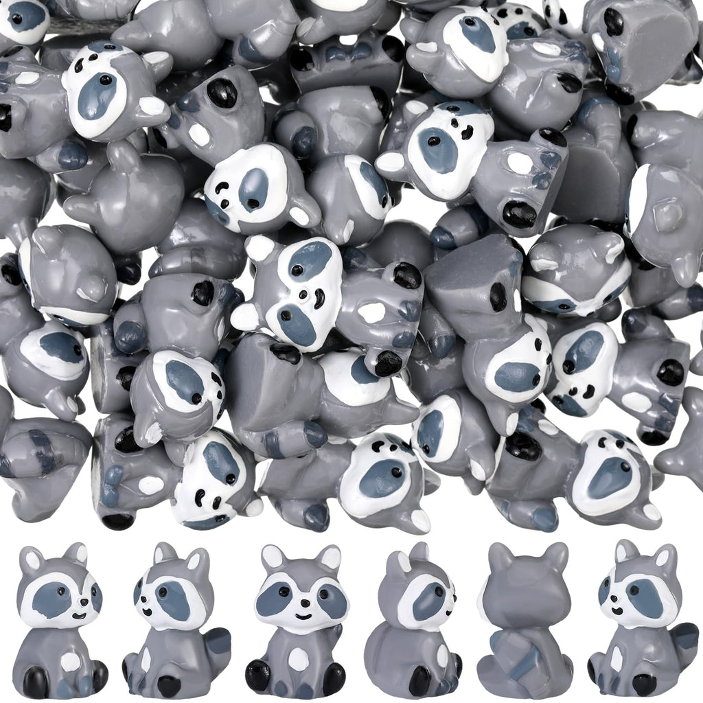 Seenelling 50 Pcs Mini Raccoon Figurine Bulk Resin Miniature Tiny Animals Figures Small Little Cute Raccoon Home Decor for Cabin Lodge Rustic Cake Toppers Desktop Home Decor(Sit)