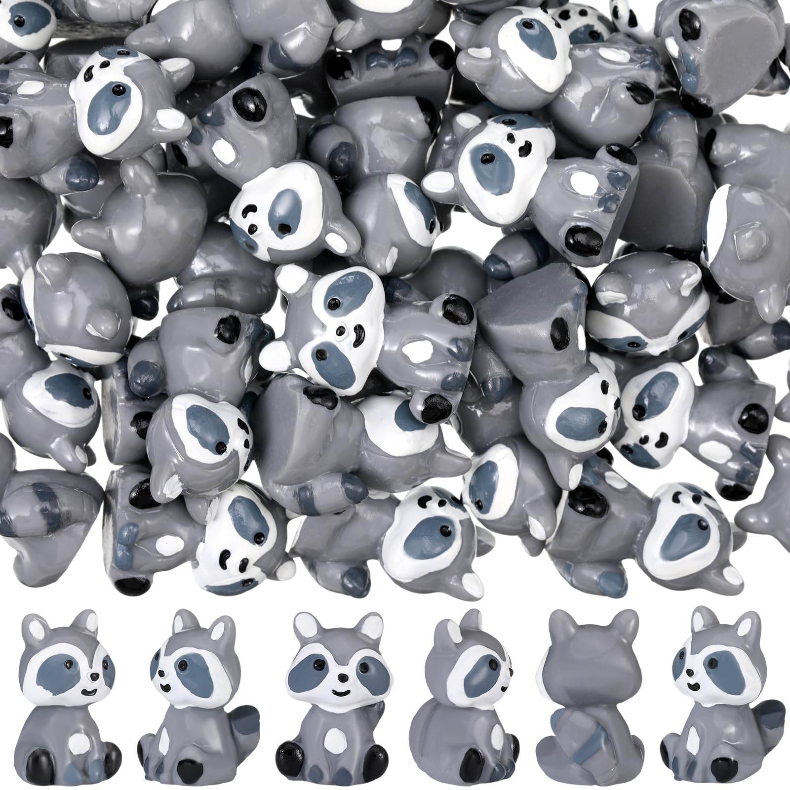 Seenelling 50 Pcs Mini Raccoon Figurine Bulk Resin Miniature Tiny Animals Figures Small Little Cute Raccoon Home Decor for Cabin Lodge Rustic Cake Toppers Desktop Home Decor(Sit)