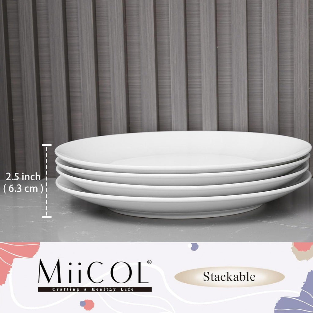 Miicol Ceramic Dinner Plates Set of 4 - Large 10.5-Inch White Porcelain Serving Dishes | Microwave & Dishwasher Safe