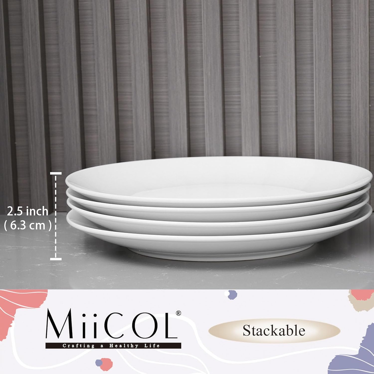Miicol Ceramic Dinner Plates Set of 4 - Large 10.5-Inch White Porcelain Serving Dishes | Microwave & Dishwasher Safe