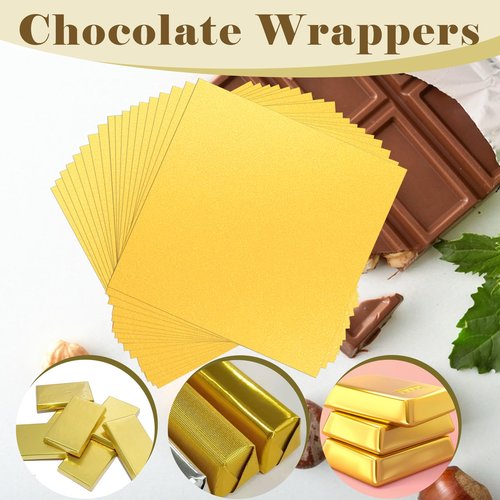 100 Pcs Chocolate Bar Wrappers Gold Foil 7.9in*7.9in Large Candy Bar Wrappers with Thick Paper Packaging