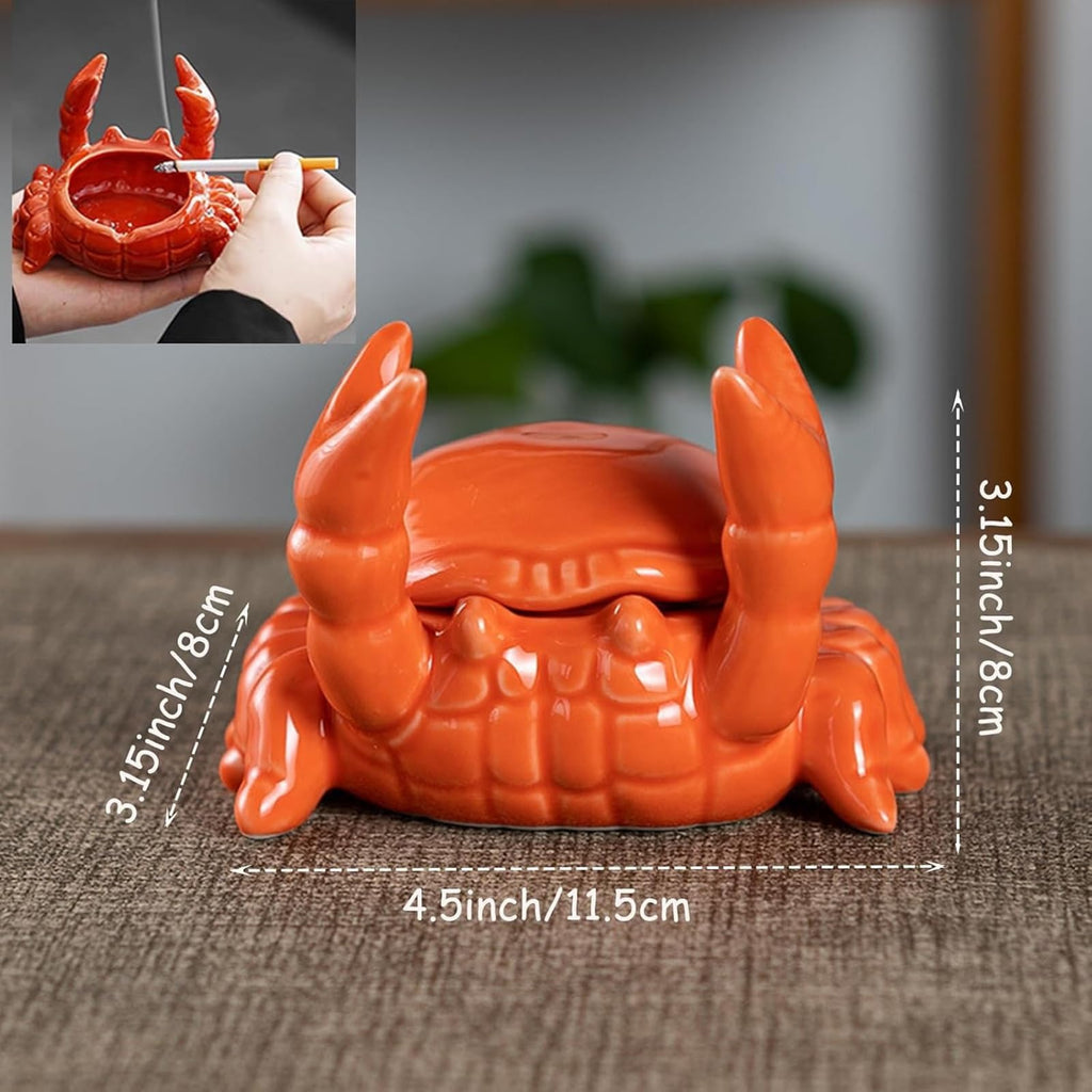 YYFWND Novelty Cool Crab Ashtray with Lid, Ceramic Unique Ash Tary for Cigarette Cigar Pipe, Windproof & Smell Proof for Desk,Living Room,Home Office,Patio,Indoor,Outdoor -Ideal Gift for Men Dad(red)