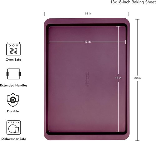 KitchenAid Nonstick Aluminized Steel Baking Sheet - 13x18in, Beetroot Color for Perfect Baking