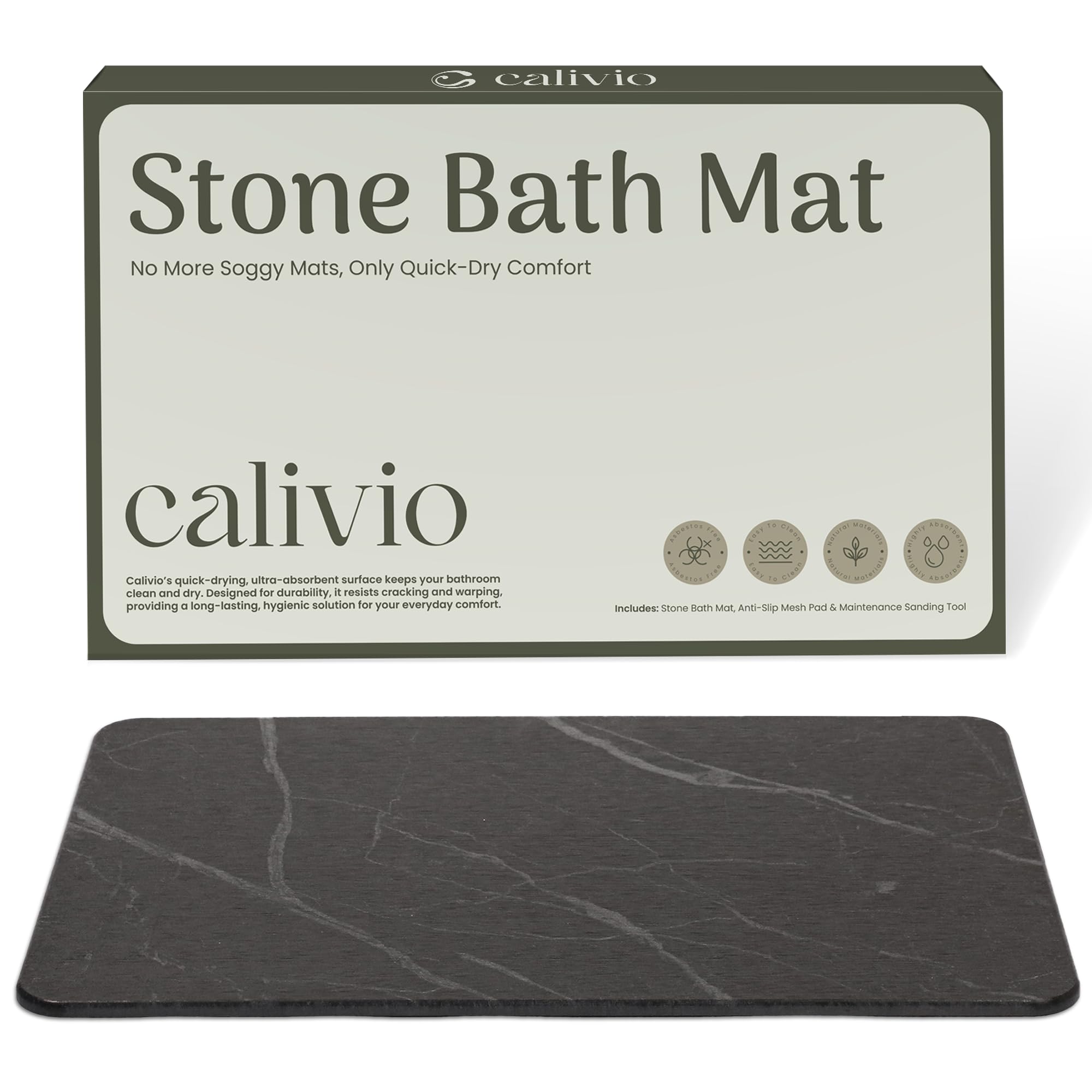 Calivio Quick Dry Shower Stone Bath Mat, Super Absorbent & Non-Slip 24 x 16 Inch Diatomaceous Earth Mat, Durable & Easy to Clean Diatomite Bath Mat for Bathroom Floor/Kitchen (Charcoal)