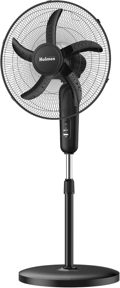 Holmes 18 Inch Oscillating Stand Fan - Powerful 3-Speed Airflow with Adjustable Height & 30° Tilt - Black