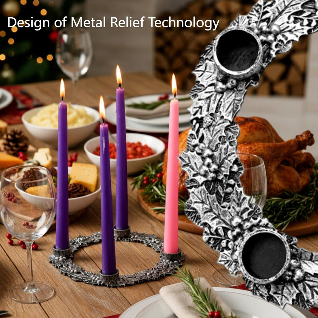 Shellwei Advent Wreath Candle Holder - 8 Inch Metal Design with Holly Berry Leaves for Christmas Decor