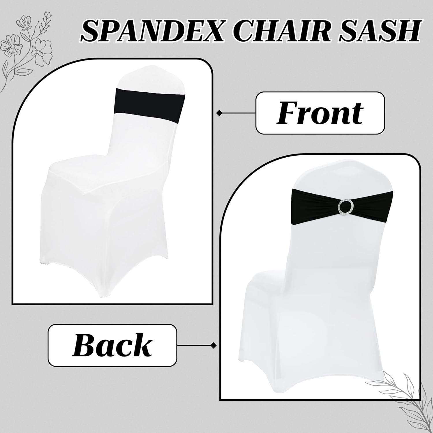 MDS Premium Spandex Chair Sashes - Stretchy Bow Covers with Buckle Slider | 100 Pack - Black