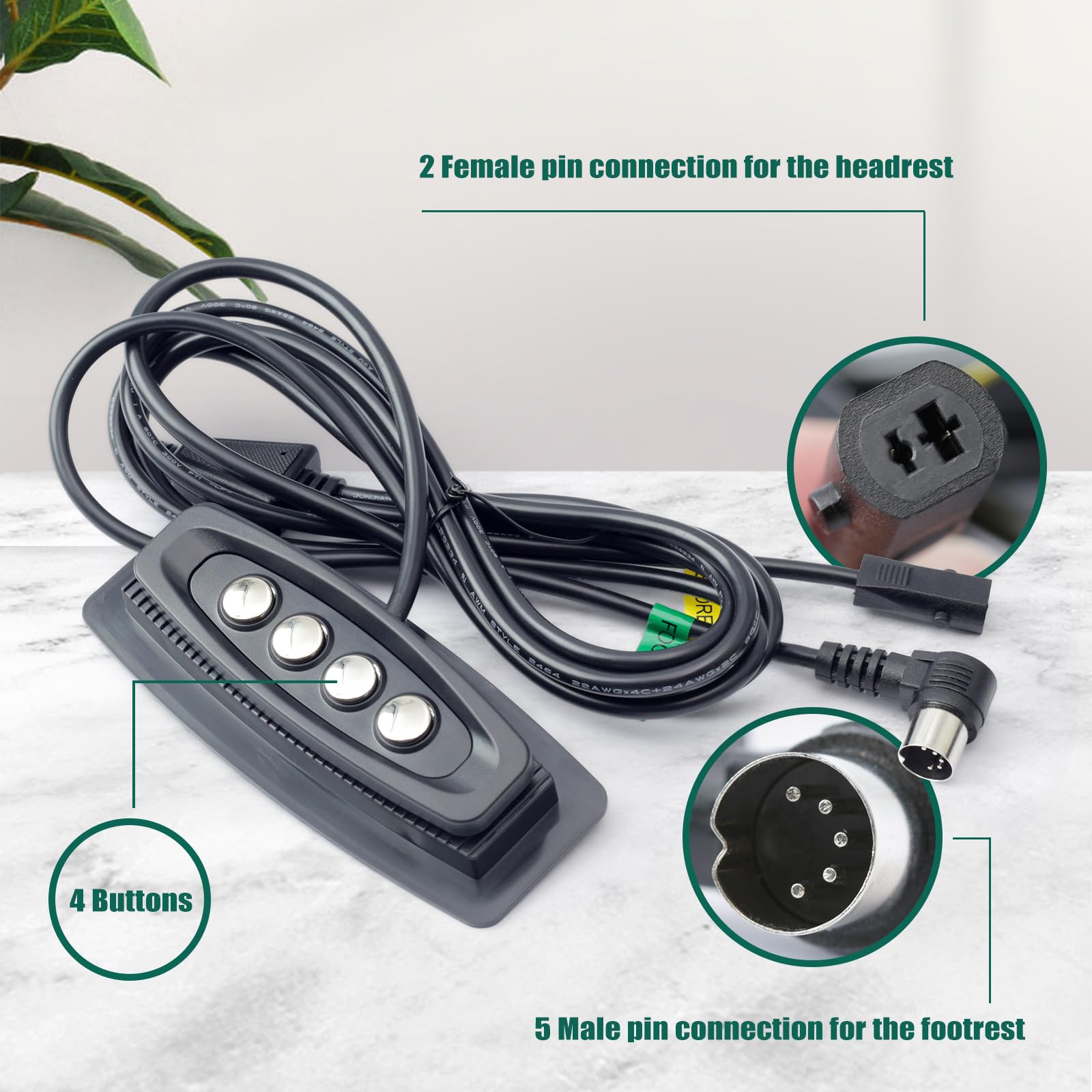 YUXIVCNE WPS4C10073 Power Recliner Controller for RMT with 4 Button 5 Male and 2 Female Pin Lift Chairs Cable, Controller Hand Control Replace 23300195X000(B) 23300235X000 DK.08.07.110 141600640