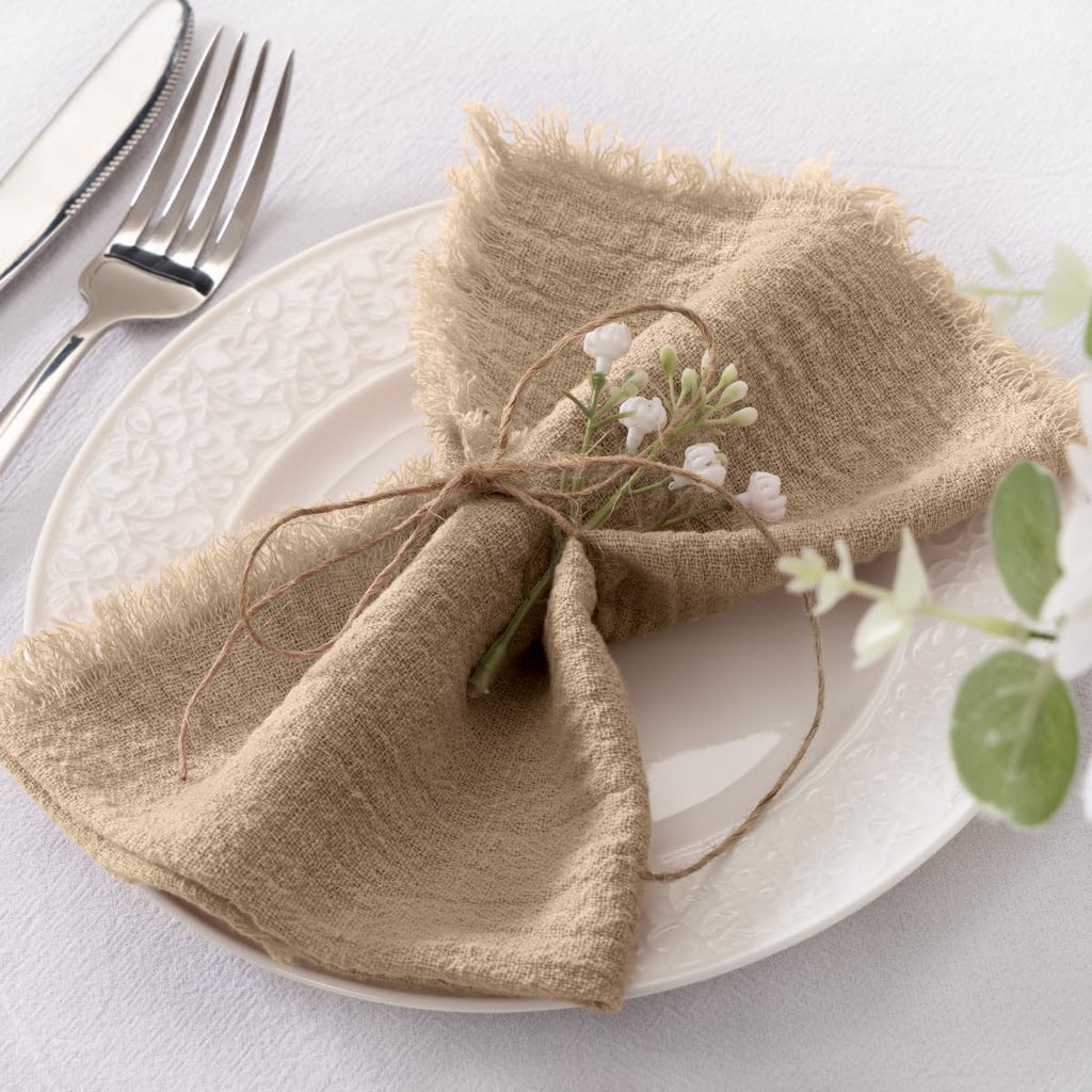 Socomi Linen Napkins Set of 6 - Washable Caramel Cloth Napkins for Weddings & Parties | 17"x17" Size