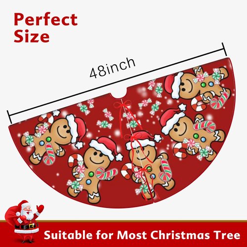 Jbralid Christmas Tree Skirt 48 Inch Christmas Gingerbread Sweet Candy Lollipop Xmas Tree Skirts Mat for New Year Holiday Christmas Party Decorations