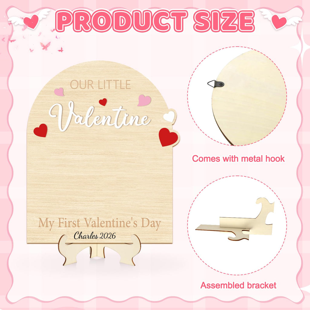Sereliy Baby's First Valentine's Day DIY Footprint Art Card, Our Little Valentine Wood Sign Milestone Keepsake Ornaments for Baby Shower Newborn Photoshoot Prop (Word)
