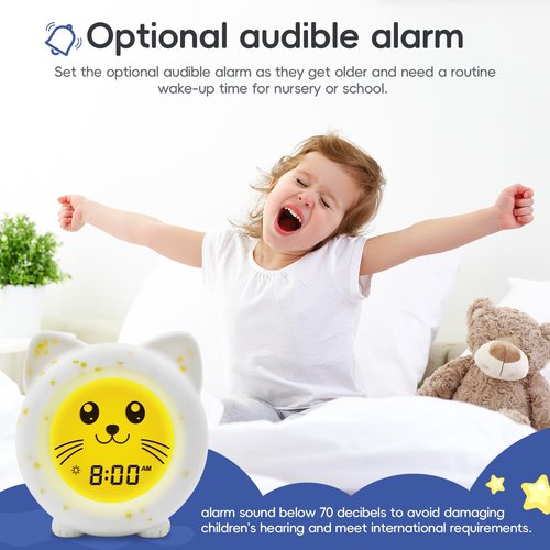 B&H Sleep Trainer Clock for Toddler, Cute Kids Ok to Wake Alarm Clock, Drop Proof, Rechargeable Young Children Night Light, Science-Backed Lighting for Peaceful Sleep and Ready to Wake Mornings