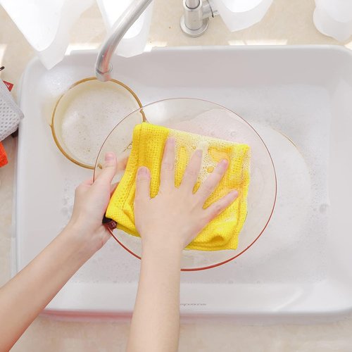 Homaxy 100% Cotton Waffle Weave Dish Cloths - Ultra Soft & Absorbent Quick Drying Towels | 12x12 Inches, 6-Pack, Yellow