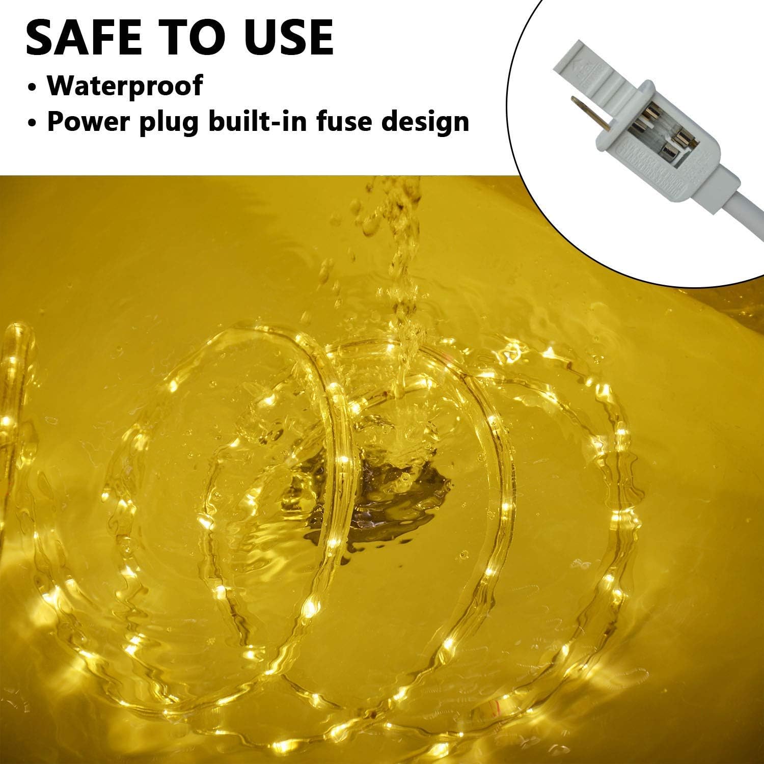SURNIE LED Rope Lights Outdoor Warm White, Waterproof 100FT Cuttable 3000K Soft Lighting Indoor 110V Connectable Flexible Clear Tube for Bedroom Outside Garden Deck Patio Camping Decor, Not Flat Strip