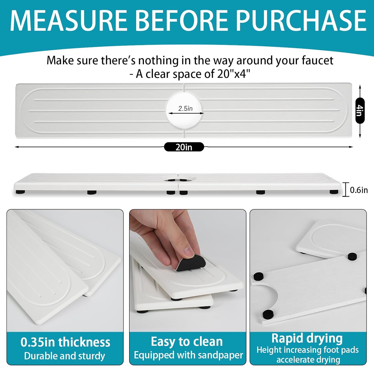 Skiennix Fast Drying Diatomite Stone Faucet Mat - Water Absorbent Sink Tray with Raised Feet | Durable Moisture Guard