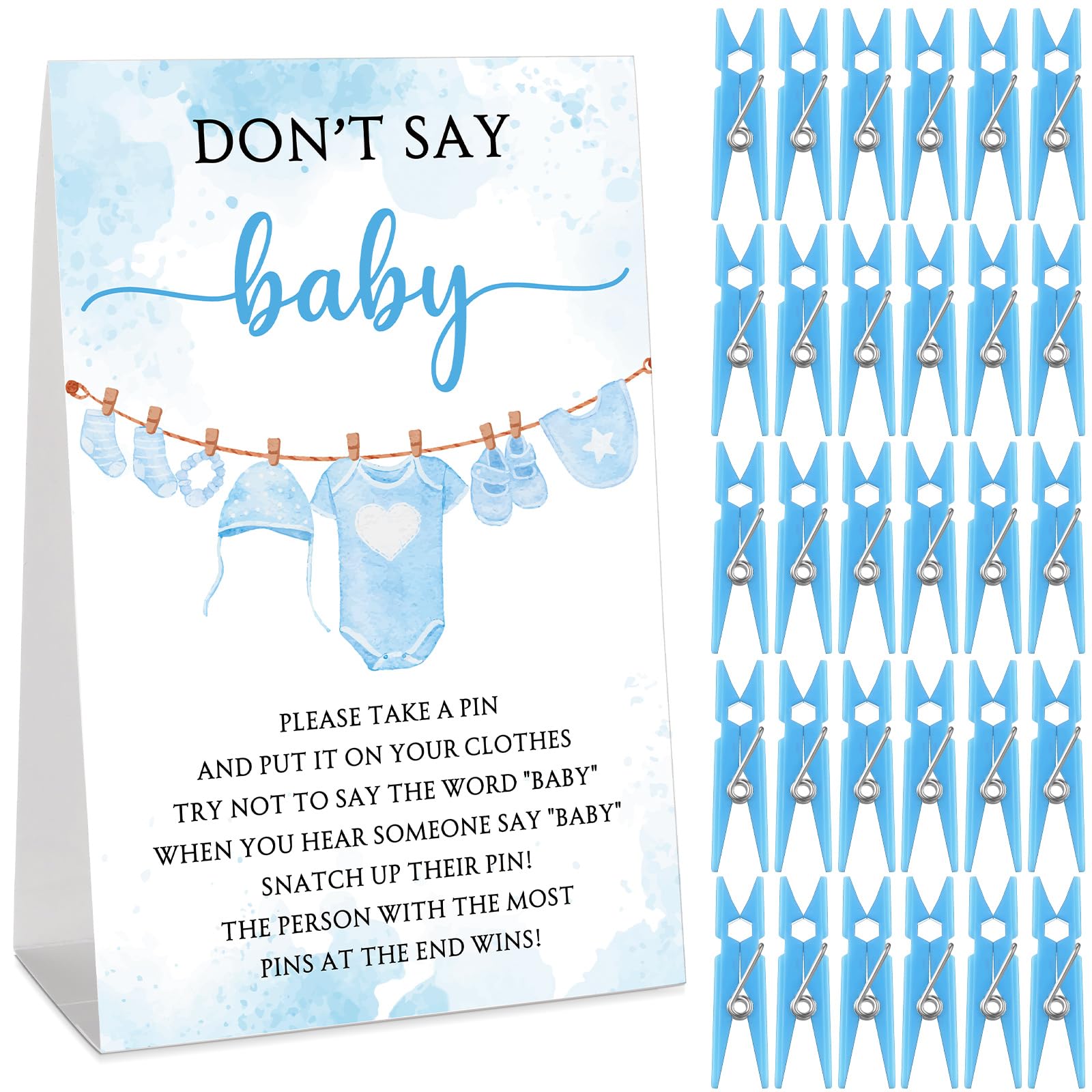 Cinnvoice 51 Pcs Baby Shower Games Supplies Include Blue Clothespins Don't Say Sign and 50 Plastic Clip Funny Baby Shower Party Decorations for Gender Reveal Favors