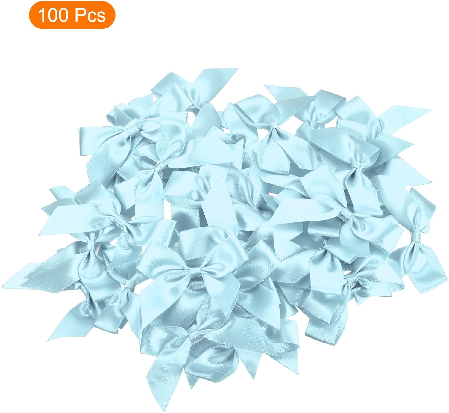 MECCANIXITY Mini Satin Ribbon Bows - 100 Pcs 2.5" Sky Blue Fabric Flowers for DIY Crafts & Parties