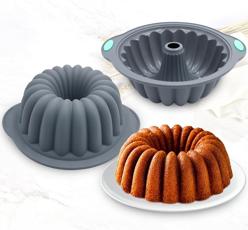 Tongjude Silicone Fluted Tube Cake Pans - 10-Cup Non-Stick Baking Molds for Cakes & Jello | Grey
