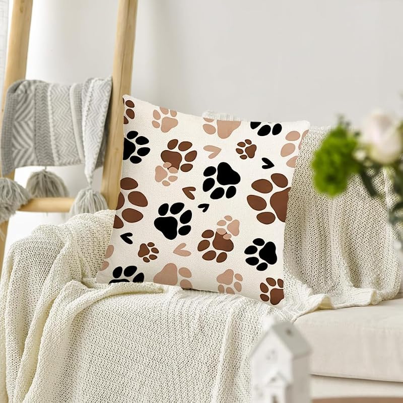 Dog & Cat Paw Print Decorative Throw Pillow Covers - Set of 2 (16x16 in)