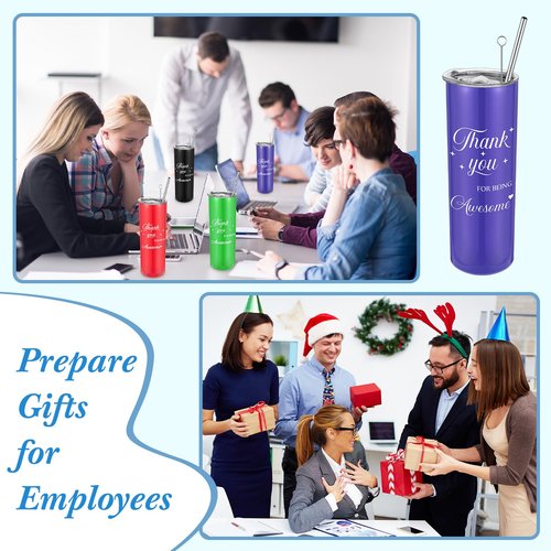 Ireer Employee Appreciation Gifts Thank You Teacher Gifts 20 oz Insulated Tumbler Keychain Pen Notepad(Stylish Colors,12 Sets)