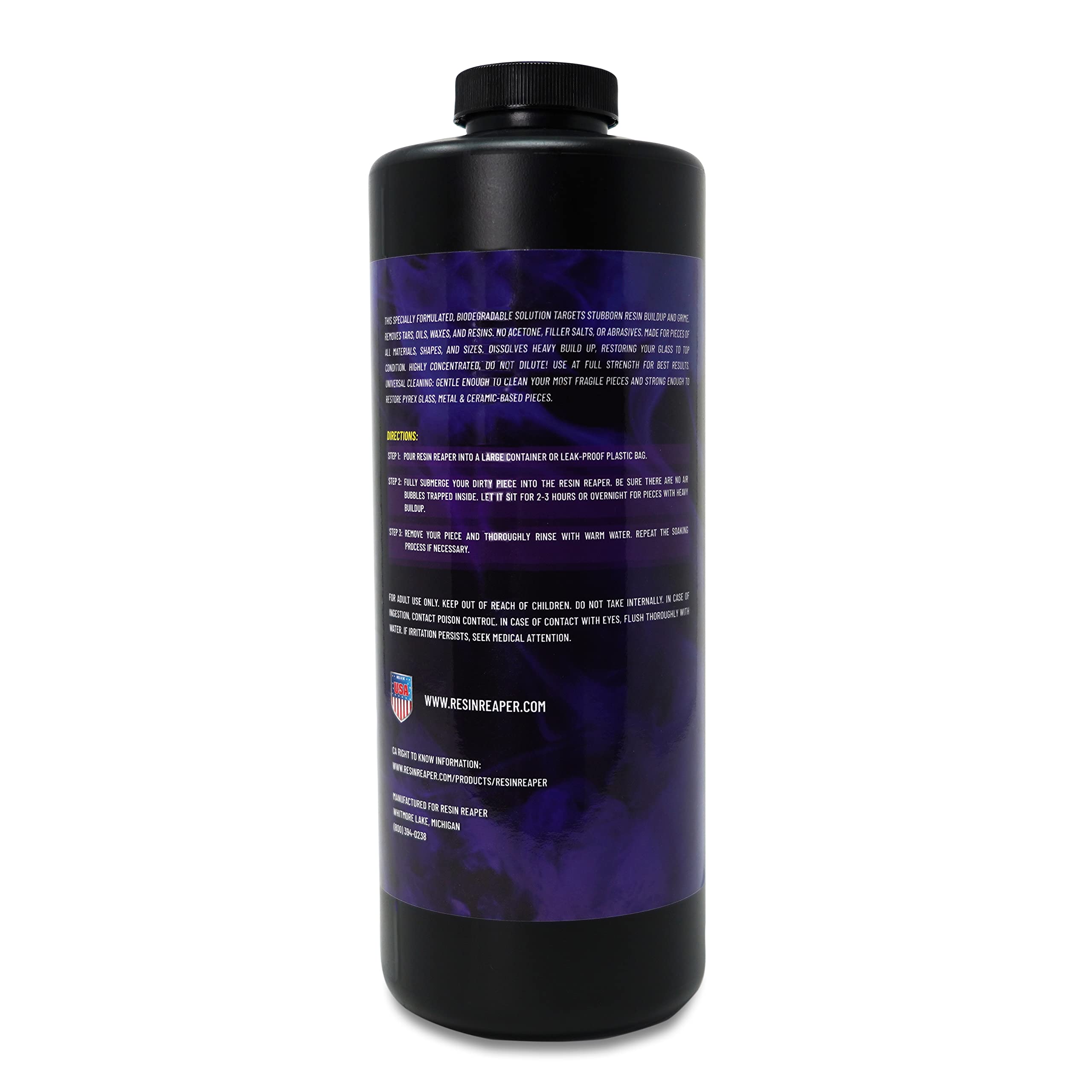 Resin Reaper Glass Cleaner 32 OZ | Pipe Cleaner | Safe on Glass, Metal, Ceramic, and Pyrex | 420 710 Friendly Cleaning | Soak and Wash - No Abrasives - Eco-Friendly, Biodegradable Formula