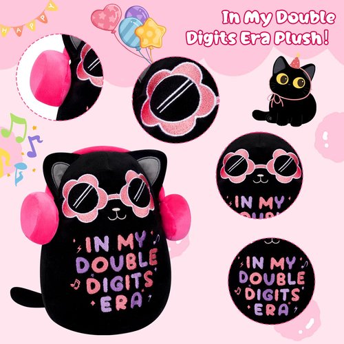 LSYDCARM 10 Year Old Girl Gifts, in My Double Digits Era Black Cat Plush for 10th Birthday, Black Cat Stuffed Animal Birthday Gifts for 10 Year Old Girl