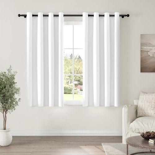 ChrisDowa 100% Blackout Curtains - Pure White Thermal Insulated Grommet Drapes | 63 Inches Long, 2 Panels