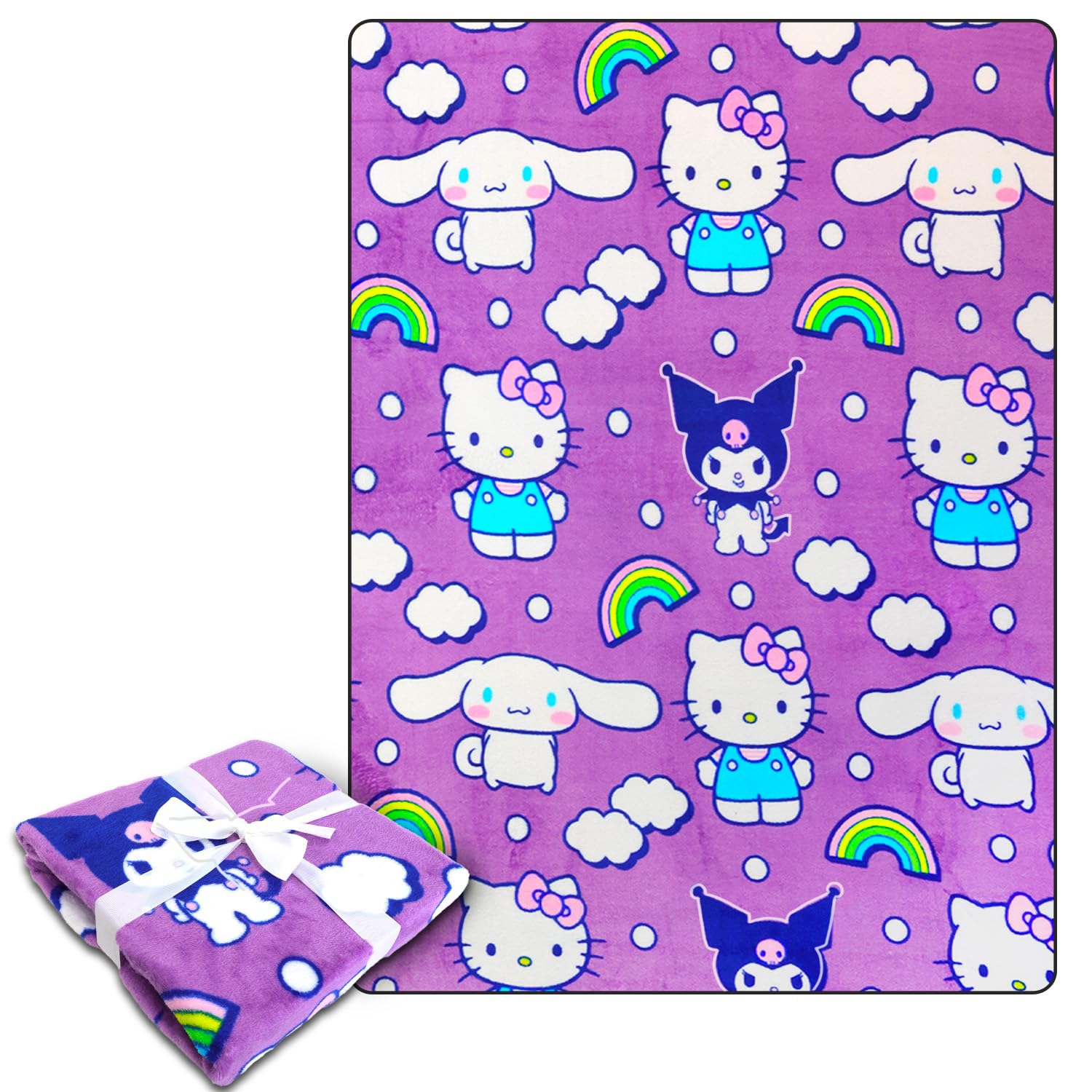 SANRIO Hello Kitty and Friends Fleece Blanket and Tote Bag Set for Kids, Adults - Bundle with Soft Hello Kitty, Cinnamoroll, Kuromi Blanket Plus Tote Bag, More | Cozy Fleece Blanket 50" X 70”