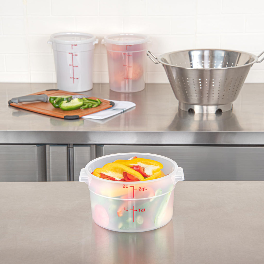 Restaurantware-Met Lux 2 Quart Food Storage Containers, 10 Translucent Storage Containers - Lids Sold Separately, Red Volume Markers, Dishwashable Containers, Side Handles, For Storing Foods