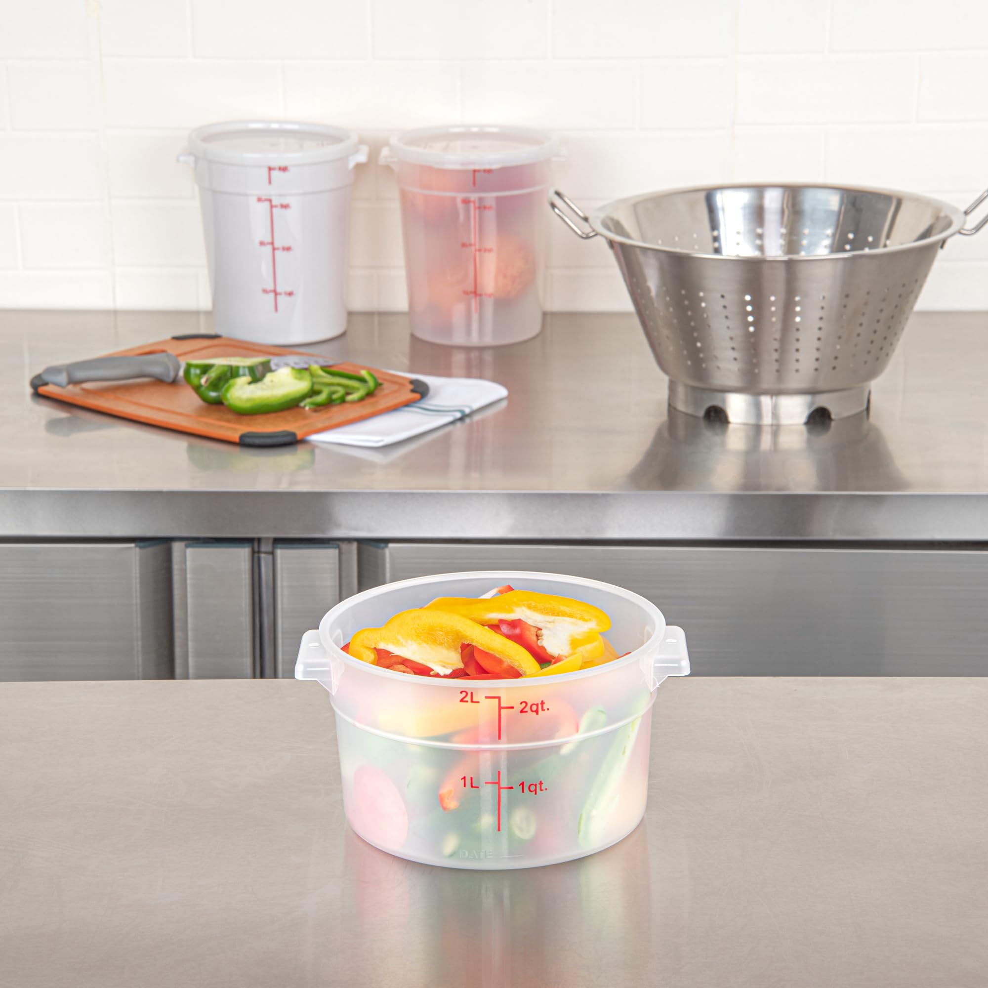 Restaurantware-Met Lux 2 Quart Food Storage Containers, 10 Translucent Storage Containers - Lids Sold Separately, Red Volume Markers, Dishwashable Containers, Side Handles, For Storing Foods