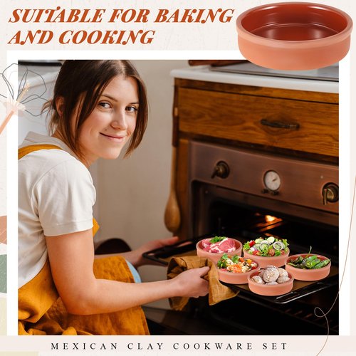 Teenyyou 10 Pcs Mexican Clay Cookware Set 5''x1.3'' Traditional Clay Pot for Cooking Oven Safe Earthenware Pot for Bean Birria Carnitas Mole Rice Cooker Day of the Dead Christmas Party Supply Gift